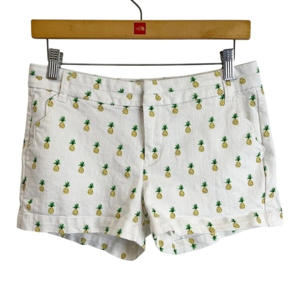 Blue Rain Women's Pineapple Print Jean Shorts Sz S White Low Rise Stretch Denim - Picture 2 of 8
